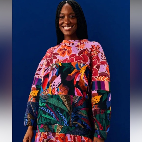 FARM Rio Tops - FARM Rio Lilac Mixed Print Multicolored Botanical Oversized Sweatshirt Sz Small